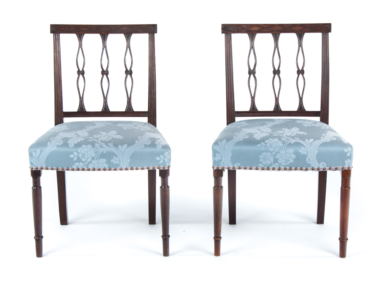 Appraisal: Pair of Regency mahogany side chairs each with diamond carved