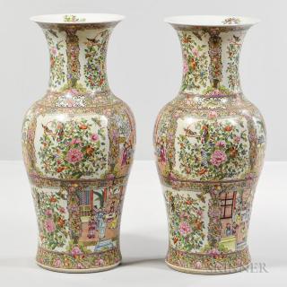 Appraisal: Pair of Famille Rose Floor Vases Pair of Famille Rose