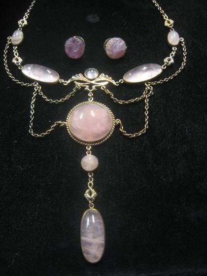 Appraisal: Group of pink stone jewelry Two pieces including one necklace