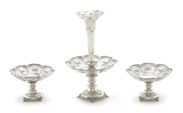 Appraisal: A late Victorian silver three-piece table garniture by Martin Hall