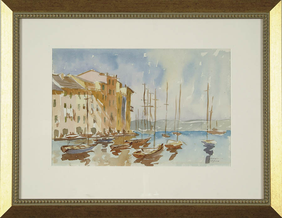 Appraisal: ZWIES Italian th Century PORTOFINO Watercolor scene shows several sailboats