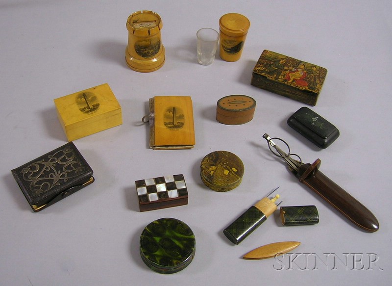 Appraisal: Group of Souvenir Woodenware Snuff Boxes Cases and Boxes including