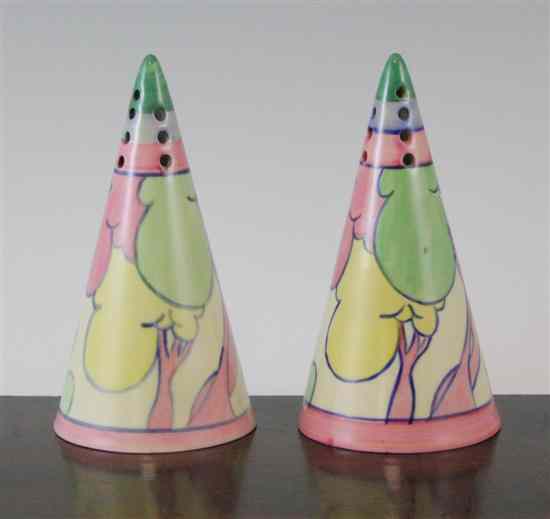 Appraisal: A pair of Midwinter Clarice Cliff design Rudyard pattern conical