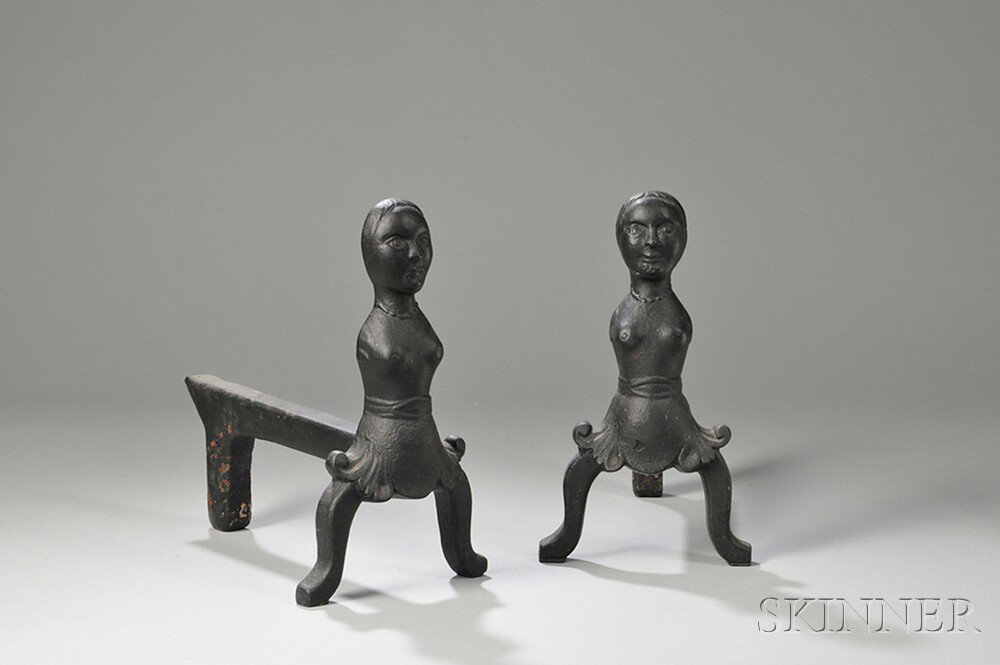 Appraisal: Pair of Cast Iron Female-form Andirons probably America late th