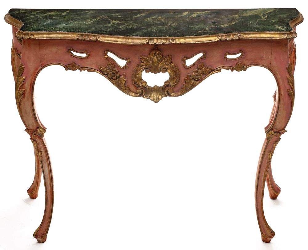 Appraisal: A FRENCH LOUIS XV STYLE FAUX MARBLE CONSOLE The serpentine