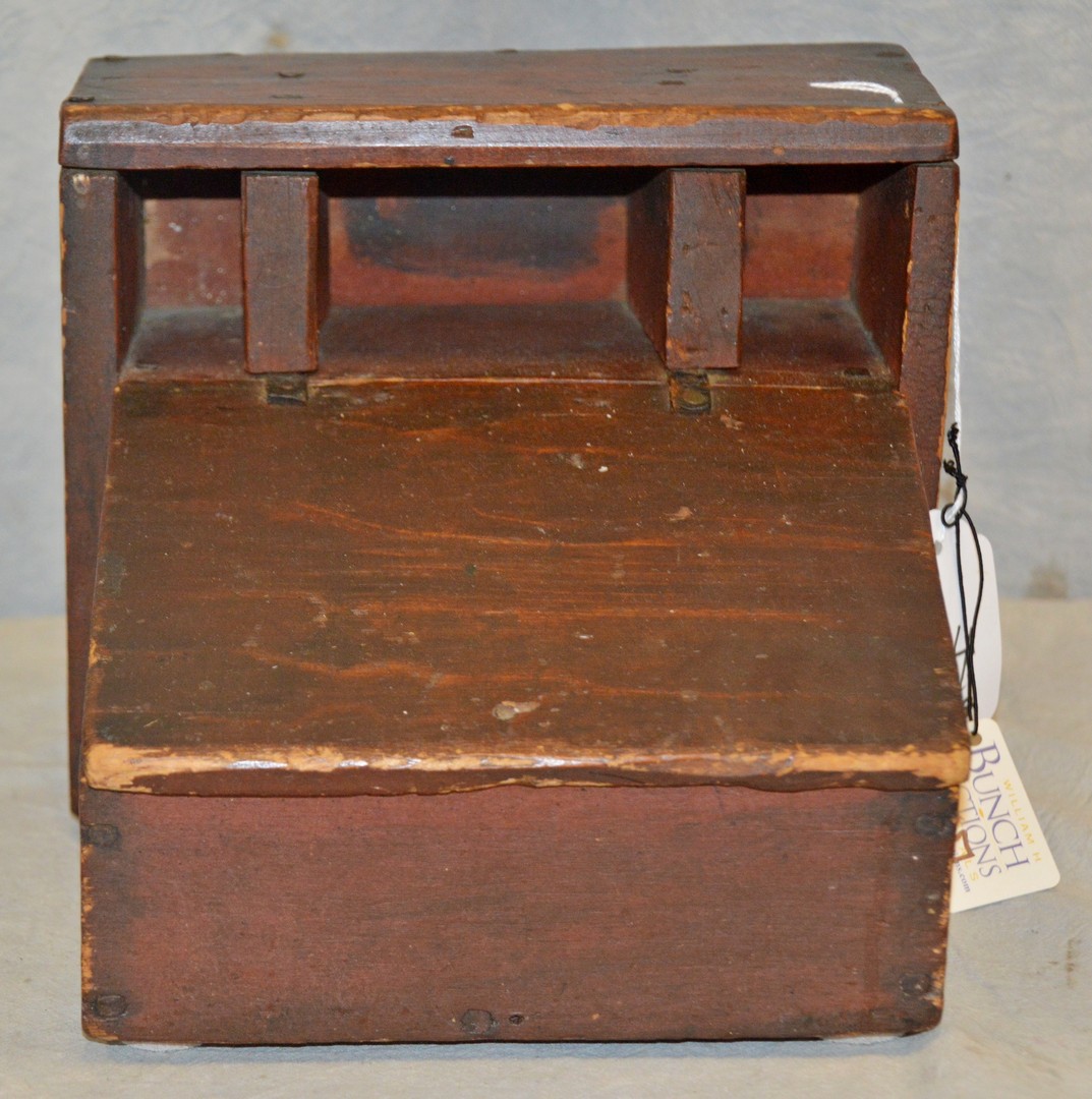 Appraisal: Miniature Vermont store desk original red paint leather hinges th