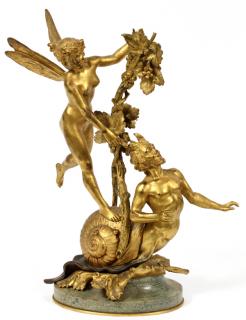 Appraisal: CHARLES GEORGE FERVILLE-SUAN FRENCH - GILT BRONZE NYMPH AND SATYR