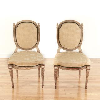 Appraisal: Pair Directoire style limed wood side chairs Pair Directoire style