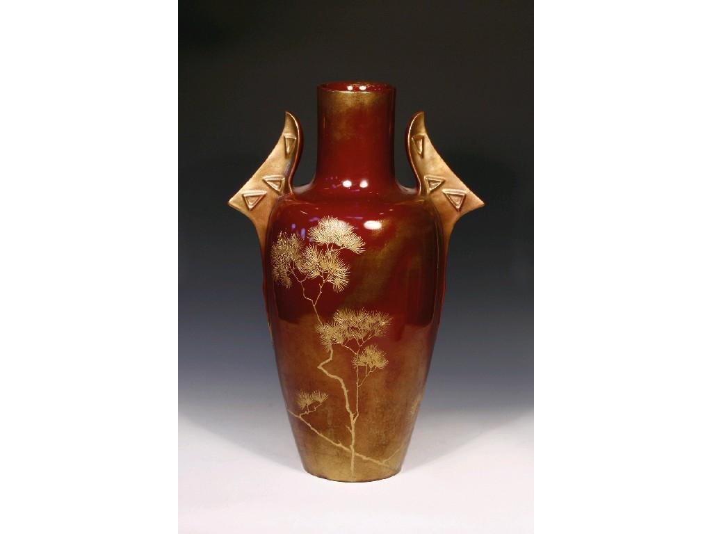 Appraisal: A CLEMENT MASSIER RED LUSTRE JAPANESQUE VASE of shouldered tapering