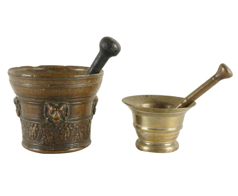 Appraisal: TWO ASSORTED MORTAR PESTLESthe first bronze with an iron pestle