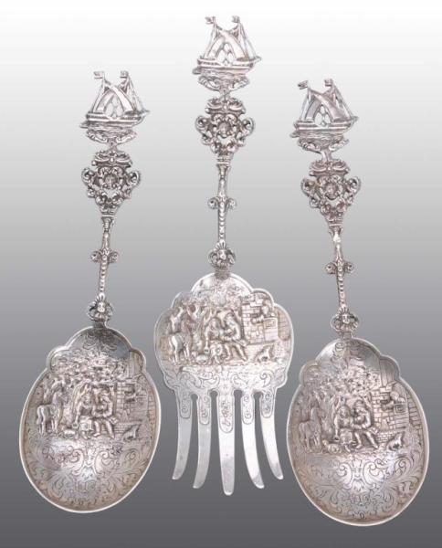 Appraisal: Lot of Continental Silver Serving Pieces Description German Circa Includes