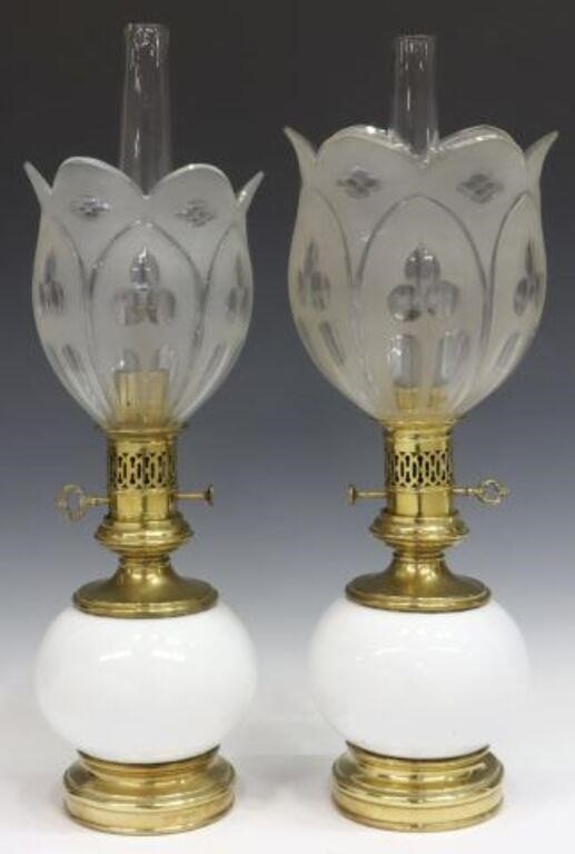 Appraisal: pair French Napoleon III style porcelain and brass oil lamps