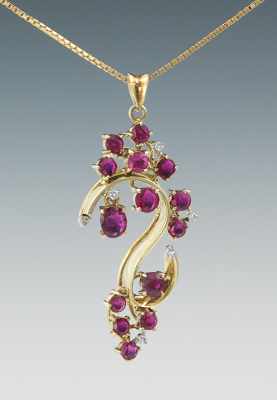 Appraisal: A Ladies' Ruby and Diamond Pendant on Chain k yellow