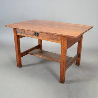 Appraisal: Gustav Stickley Library Table With drawer and metal V pull