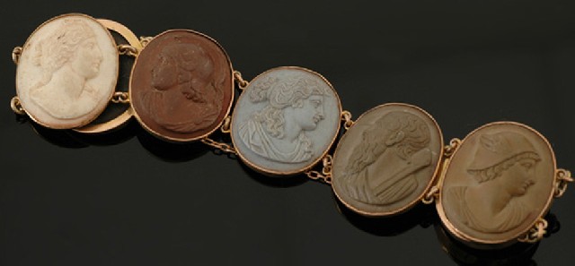 Appraisal: A Victorian lava cameo bracelet Comprising seven oval bezel set