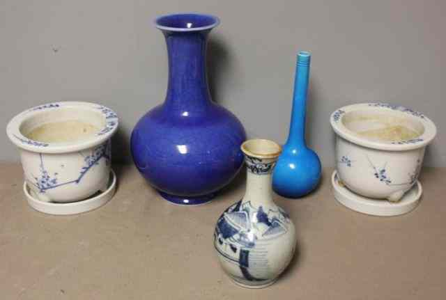 Appraisal: Asian Porcelain Lot Includes a dark blue vase a light