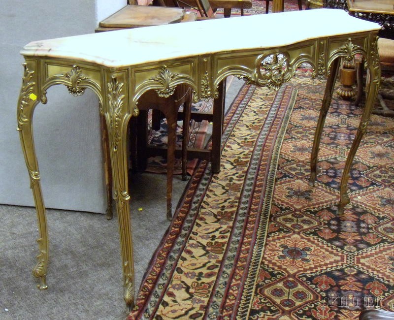 Appraisal: French Rococo Style Marble-top Cast Brass Serpentine Console Table