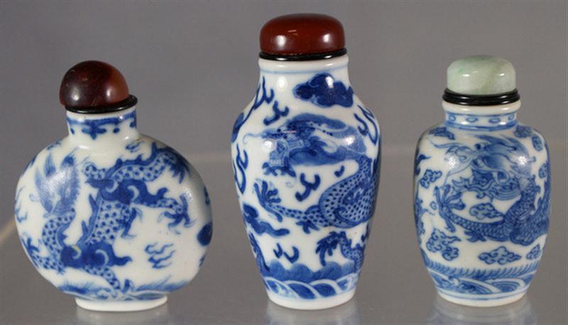 Appraisal: various porcelain snuff bottles each with blue underglaze dragon seeking