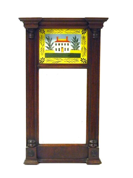 Appraisal: th C wall mirror glomis panel with white house decoration