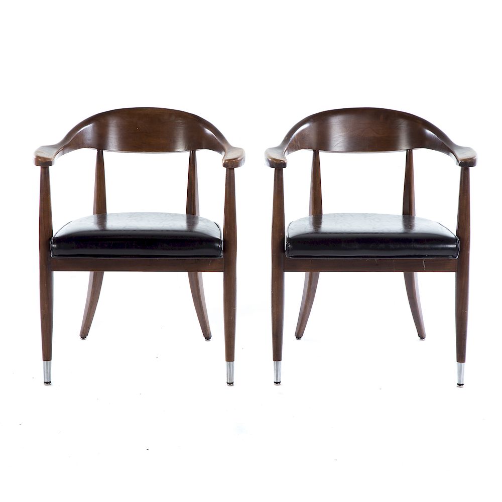 Appraisal: Pair Mid-Century Modern Walnut Arm Chairs Boling Chair Co N