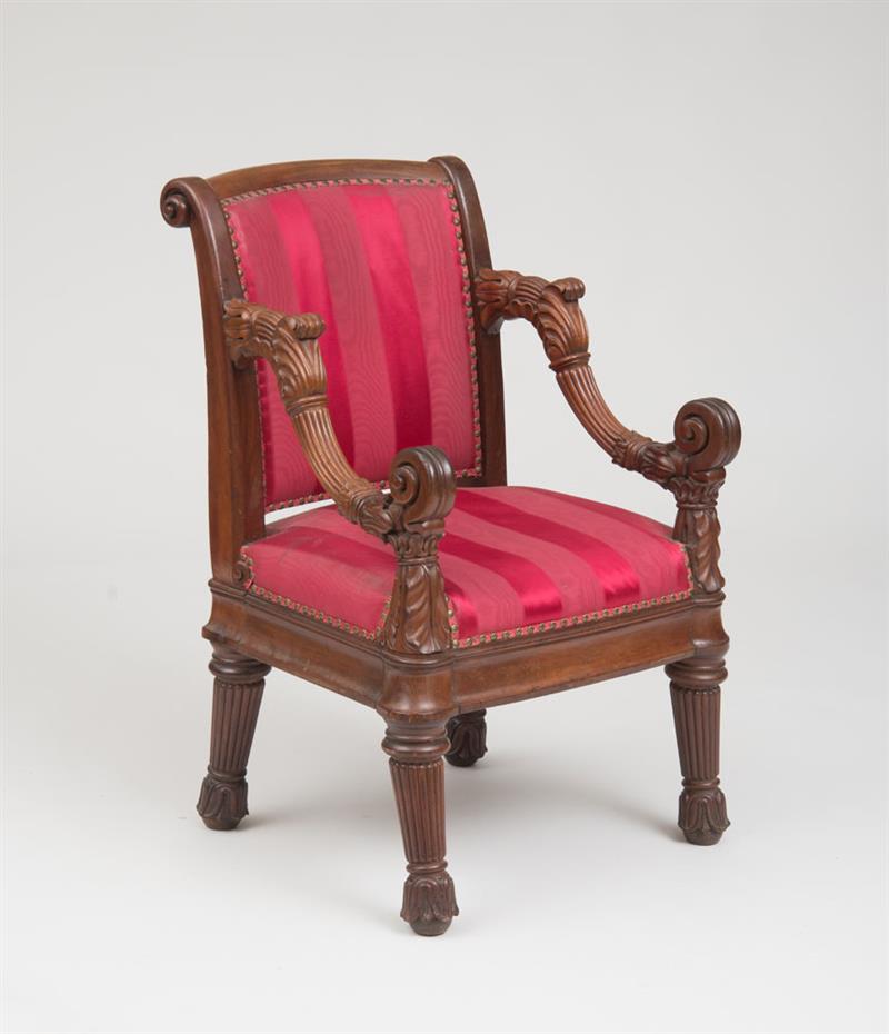 Appraisal: FINE NAPOLEON III CARVED MAHOGANY FAUTEUIL DE BUREAU MARKED VEUVE