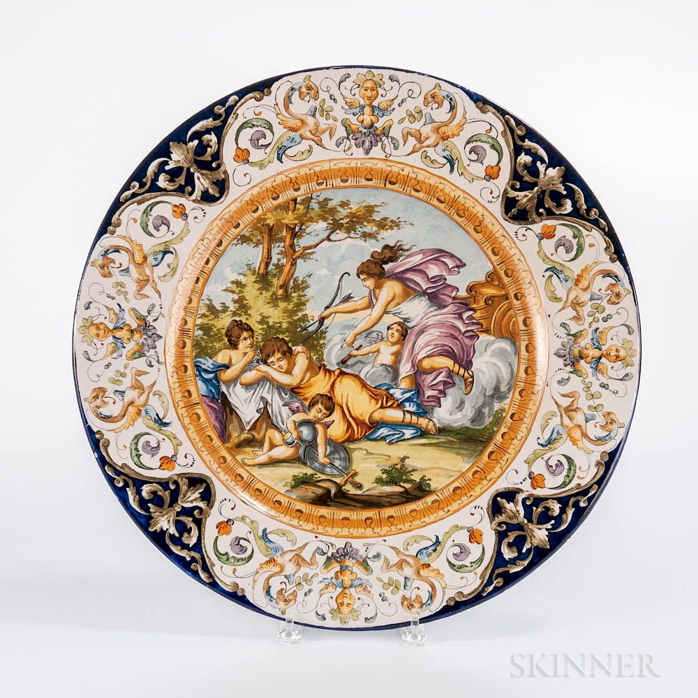 Appraisal: Italian Majolica Charger Italian Majolica Charger th century polychrome enamel