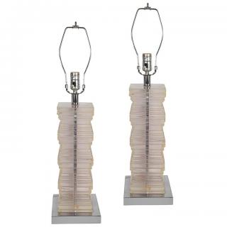 Appraisal: Pair of Stepped Lucite Table Lamps On chrome bases Total