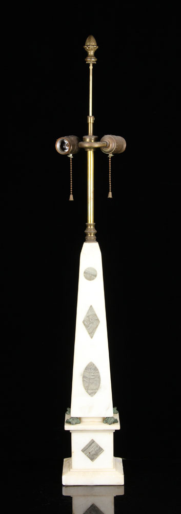 Appraisal: - th C Neoclassical Marble Lamp Neoclassical obelisk form lamp