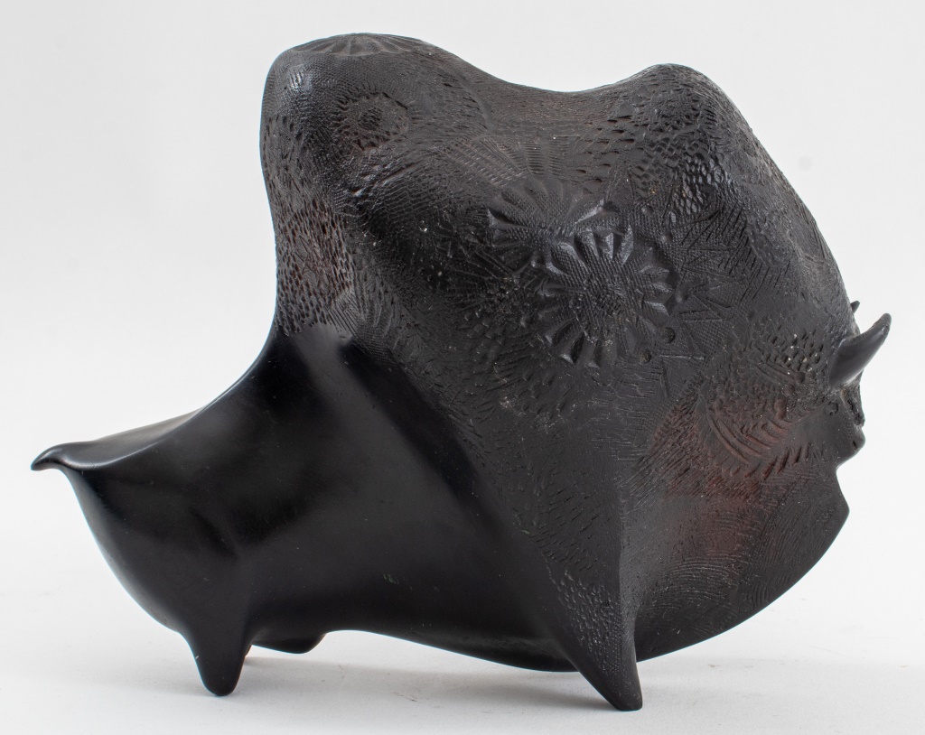 Appraisal: POST MODERN BLACK RESIN BUFFALO SCULPTURE Post Modern black resin