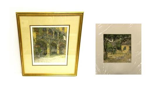 Appraisal: Luigi Kasimir Austrian - two color etchings Kornmesserhaus in Bruck