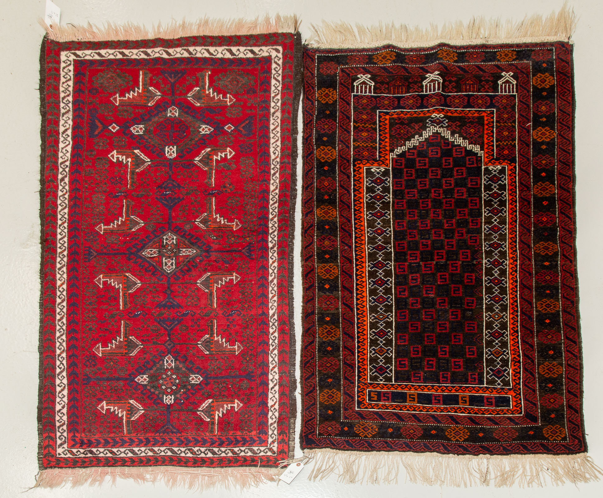 Appraisal: TWO AFGHAN RUGS X X Prayer rug x x hand-knotted