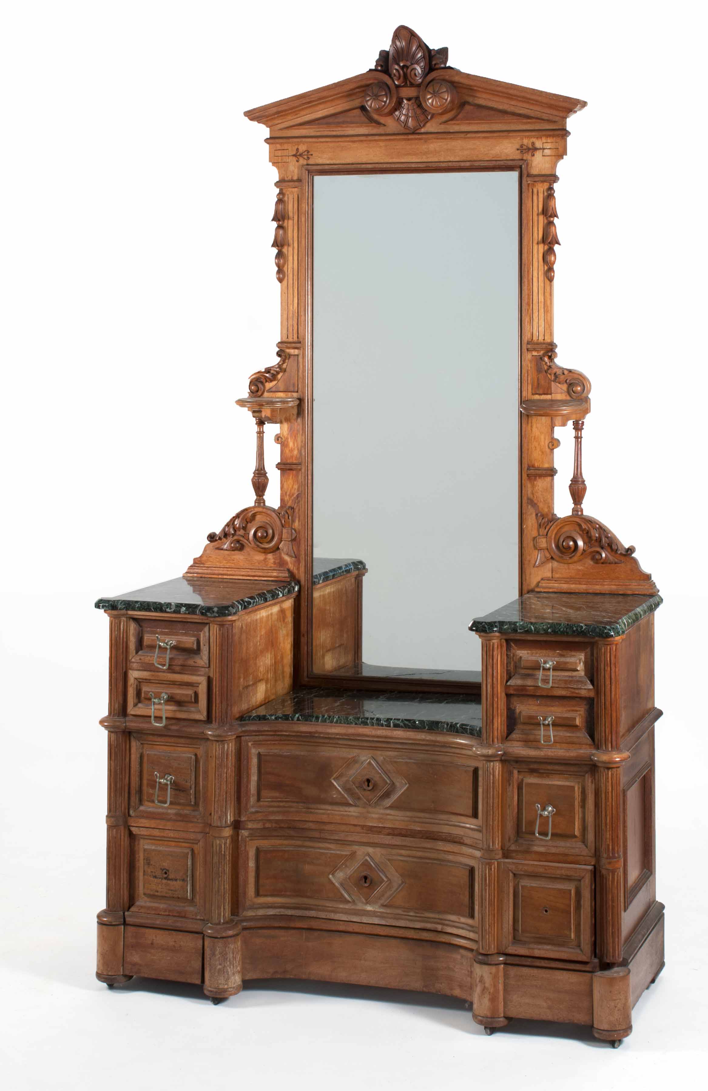 Appraisal: VICTORIAN MARBLE-TOP DROP-WELL DRESSER with attached mirror Center section in