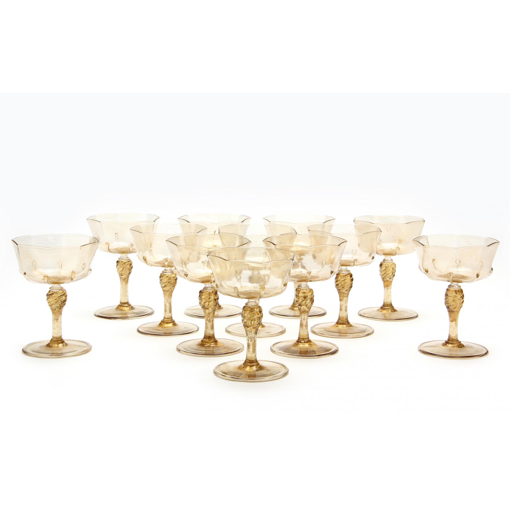 Appraisal: Galliano Ferro Venetian Stemware pieces s gold flecked blown glass