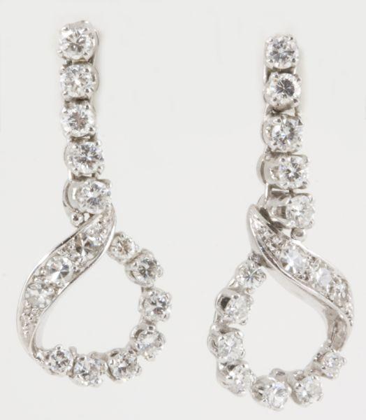 Appraisal: White Gold and Diamond Drop Earrings set with round full