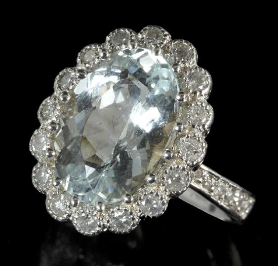 Appraisal: Fourteen-Karat White Gold Aquamarine and Diamond Lady's Cocktail Ring composed