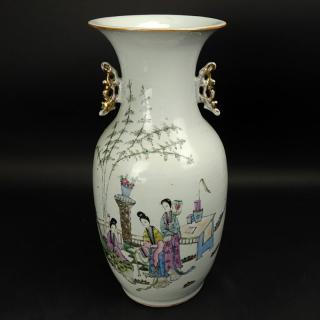 Appraisal: th Century Chinese Famille Rose Porcelain Vase with Calligraphy to