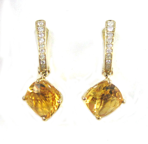 Appraisal: PAIR OF CITRINE AND DIAMOND EARRINGS each k yellow gold