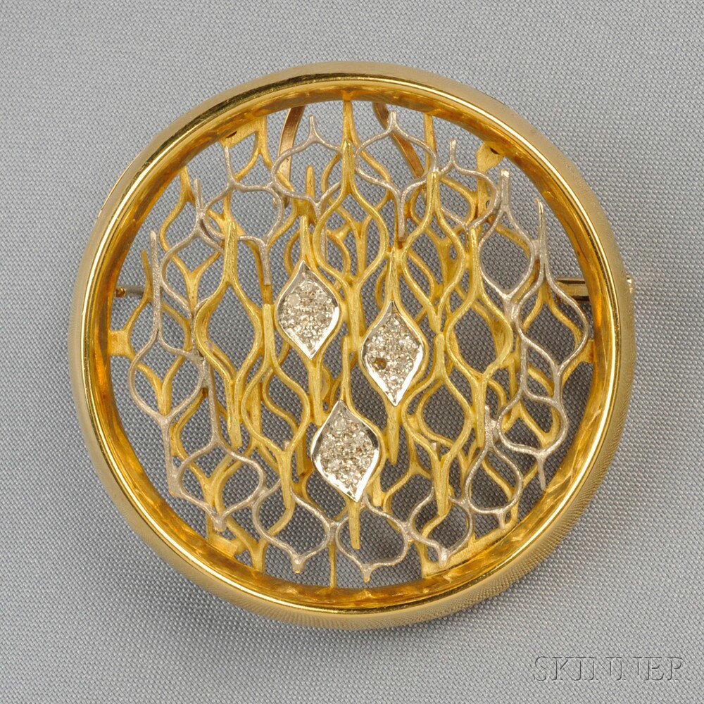 Appraisal: kt Bicolor Gold and Diamond Pendant Brooch designed as a