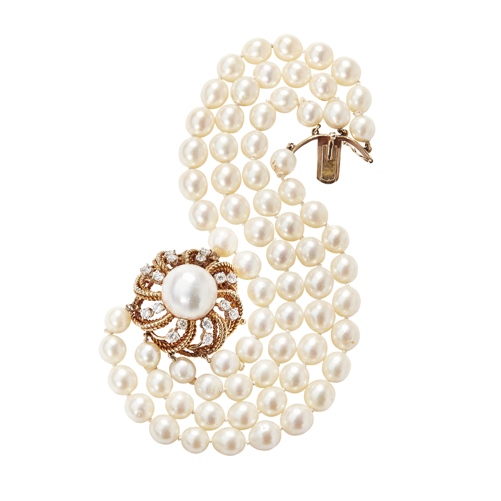 Appraisal: SEAMAN SCHEPPS - A pearl and diamond set braceletcomposed of