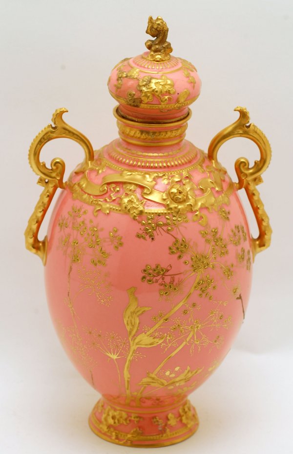 Appraisal: DESRIPTION Large Royal Crown Derby covered vase baluster form pink