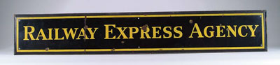 Appraisal: PORCELAIN RAILWAY EXPRESS AGENCY SIGN Black and yellow porcelain depot