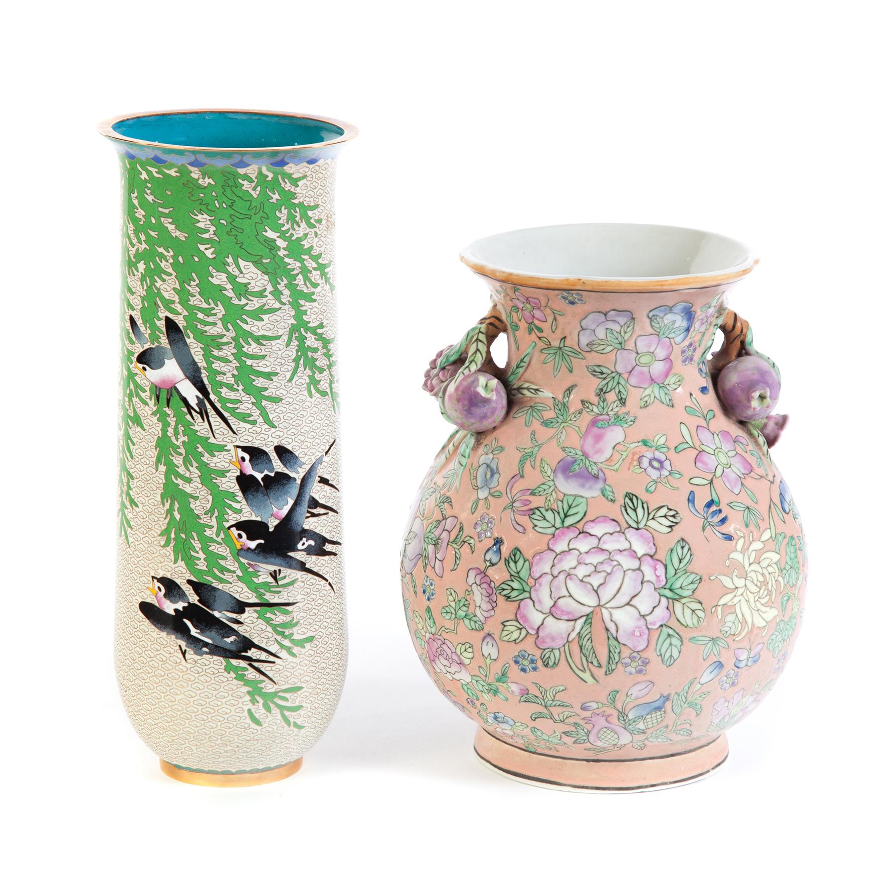 Appraisal: TWO CONTEMPORARY CHINESE VASES Late th century Cloisonne with birds