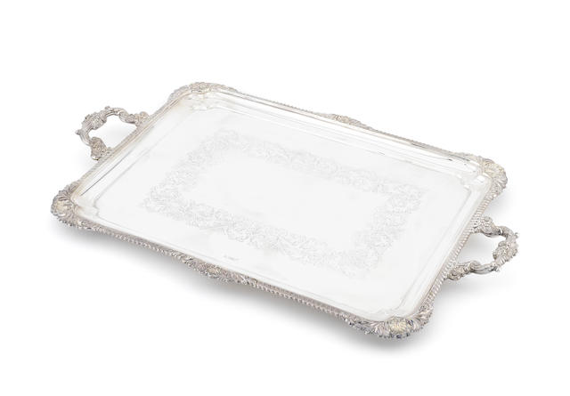 Appraisal: A silver two-handle tray maker's mark J G Sheffield Rectangular