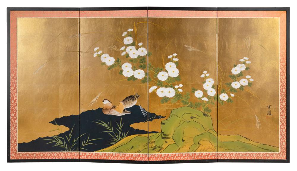 Appraisal: JAPANESE FOUR-PANEL SCREEN LATE MEIJI PERIOD HEIGHT LENGTH JAPANESE FOUR-PANEL