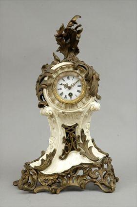 Appraisal: Louis XV-Style Gilt-Metal Mounted Ivory Glazed Pottery Mantel Clock x