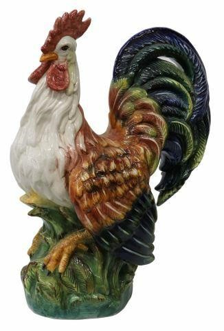 Appraisal: Large Italian hand-painted ceramic rooster st c chips to underside