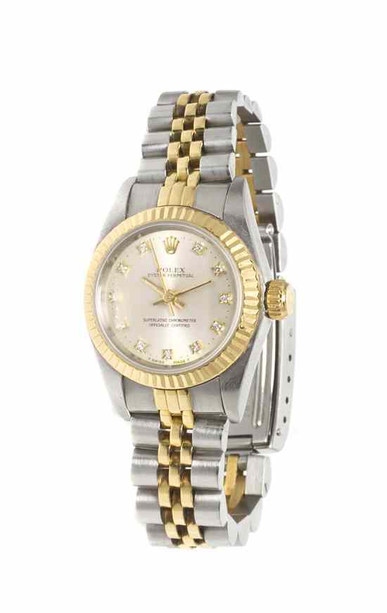 Appraisal: A Stainless Steel Karat Yellow Gold and Diamond Oyster Perpetual