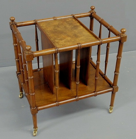 Appraisal: Mahogany bamboo style magazine rack Baker Furniture Co with brass