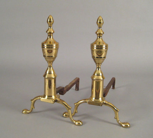 Appraisal: Pair of Federal brass andirons ca with urn tops and