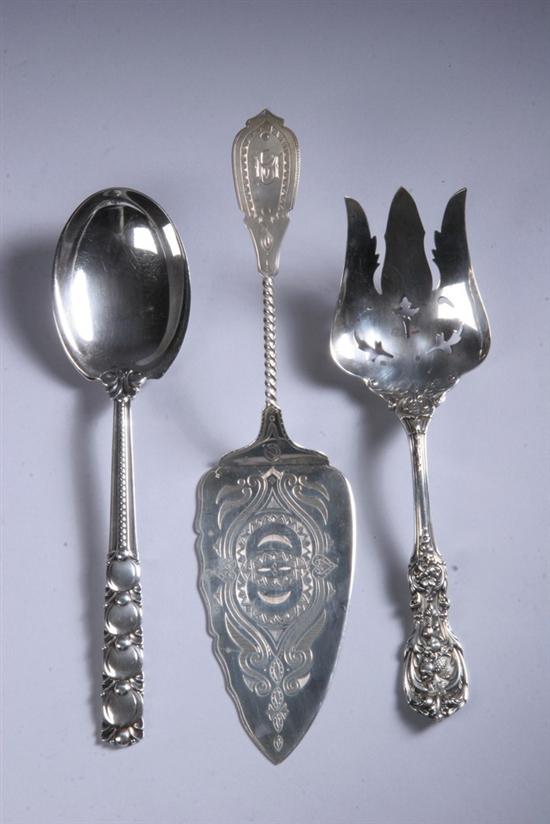 Appraisal: THREE AMERICAN STERLING SILVER SERVING PIECES Tiffany Co serving spoon